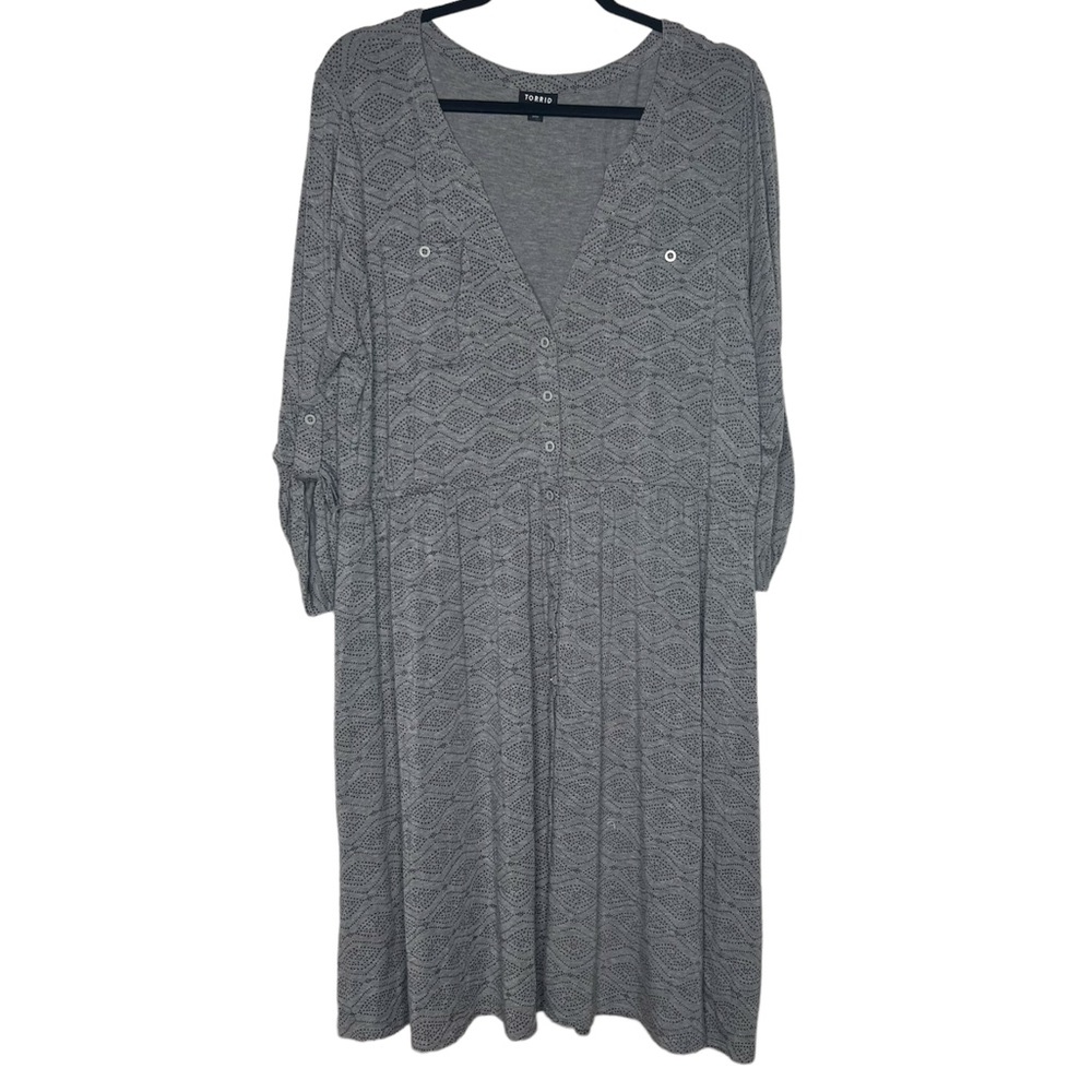 Torrid Grey Knit Dress V-Neck Button Front Size 2